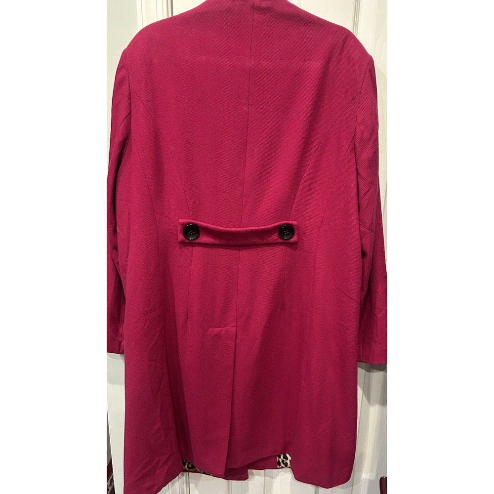 J Peterman Third Act Magenta Wool Blend Coat Size 18 Leopard Print Lined Preppy - Picture 7 of 15